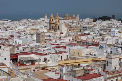 High angle view of townscape against sky