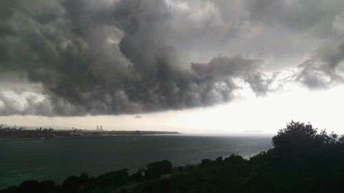 Scenic view of sea against cloudy sky