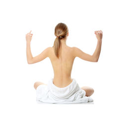 Rear view of woman against white background