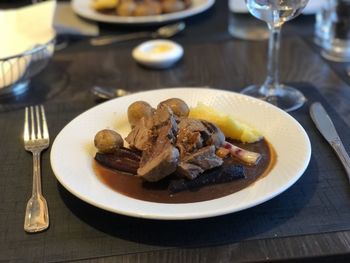 Close-up of food in plate on table