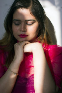 Close-up portrait of a beautiful young woman