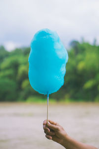 Cropped hand holding cotton candy