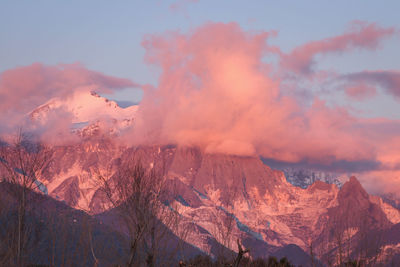 Scenic view of snowcapped mountains against sky during winter