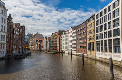 Canal passing through city buildings