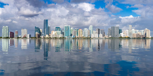 Panoramic view of modern buildings in city against sky