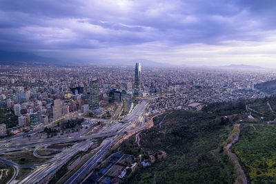 High angle view of cityscape against sky