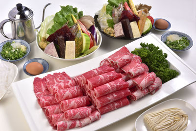 High angle view of vegetables on table