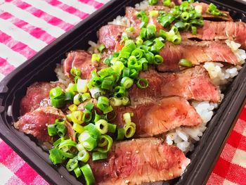 High angle view of food on table