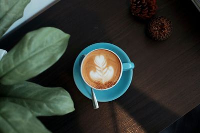 High angle view of coffee on table