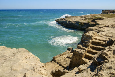 Scenic view of sea against clear sky