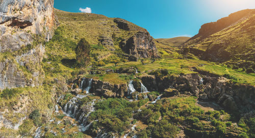 Low angle view of rock formations