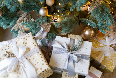 High angle view of gift boxes during christmas