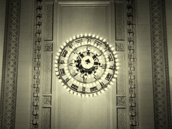 Low angle view of illuminated chandelier