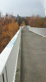 Footpath amidst trees against sky during autumn