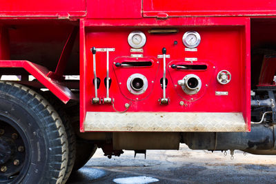 Close-up of a red truck