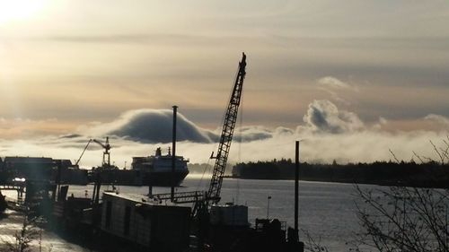 Commercial dock at sunset