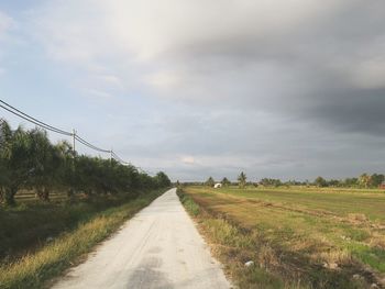 Road amidst agricultural field against sky