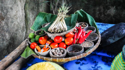 Close-up of spices in bowls