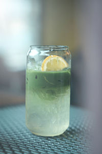 Close-up of drink in glass on table