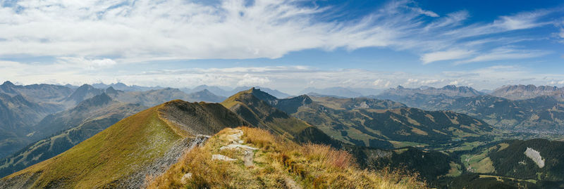 Panoramic view from the top of the mont-joly, alt. 2'525m, overlooking the village of megeve.