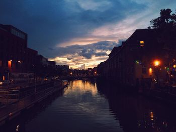 City at waterfront at dusk