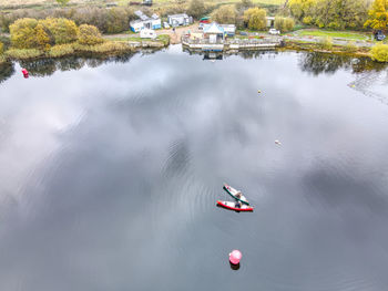 High angle view of boats in lake