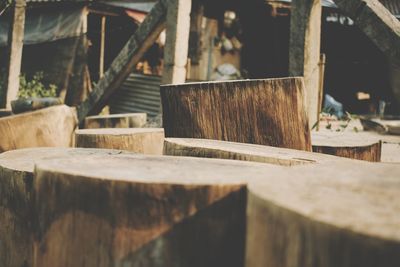 Close-up of old wooden table