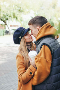 Couple romancing in winter