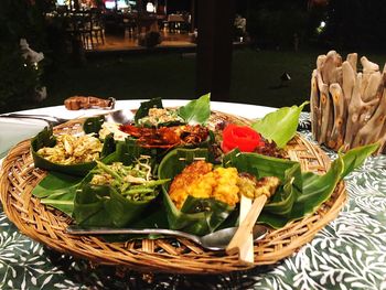 High angle view of food in plate on table