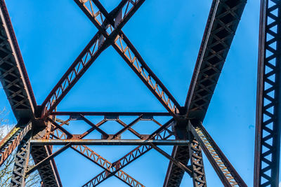 A close-up shot of a bridge trestle on the cedar river trail in reonton, washington.