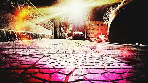 Illuminated street lights at night