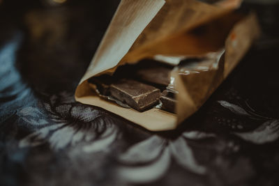 Close-up of chocolate bar on table