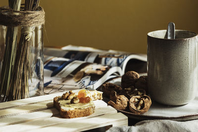 Tasty breakfast on table in morning