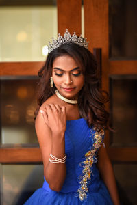 Portrait of beautiful woman wearing tiara