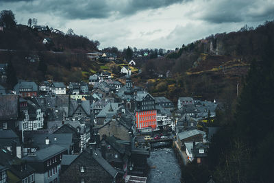 High angle view of townscape and buildings in city