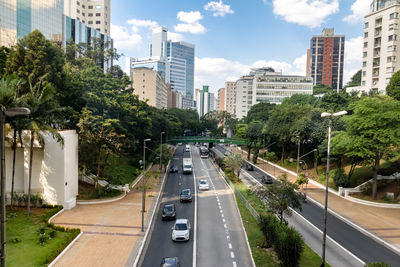 High angle view of buildings in city