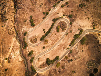 Aerial view of winding road