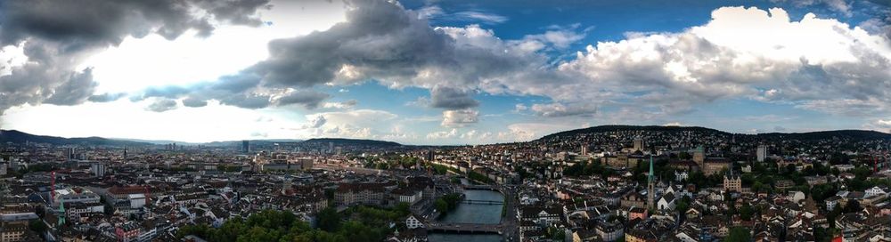 High angle shot of townscape against sky