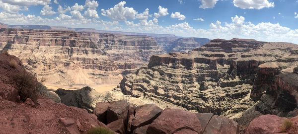 Panoramic view of rocks and mountains against sky