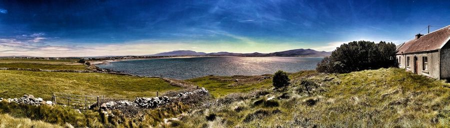 Panoramic scenic view of sea against sky. county kerry ireland.