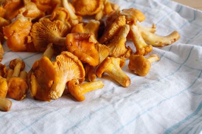 High angle view of mushrooms on plate