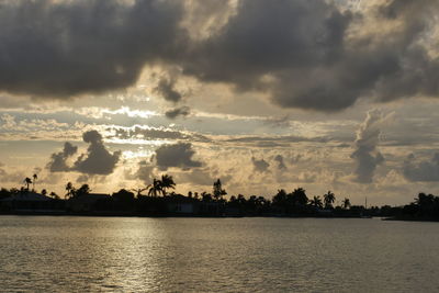 Scenic view of sea against dramatic sky