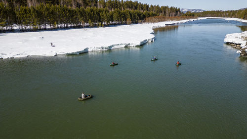 High angle view of boats in lake