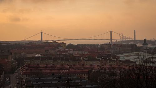 View of suspension bridge in city