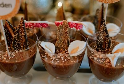 Close-up of ice cream in glass on table