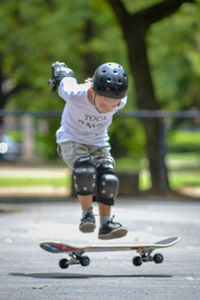 Boy playing with skateboard