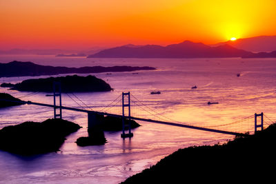 Scenic view of sea against orange sky