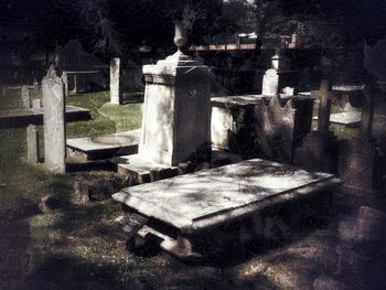 View of cross in cemetery