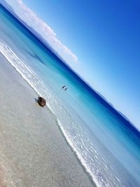 Scenic view of sea against clear blue sky