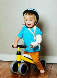 Portrait of cute baby boy at home